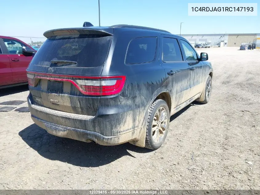 2024 Dodge Durango Sxt VIN: 1C4RDJAG1RC147193 Lot: 12329415