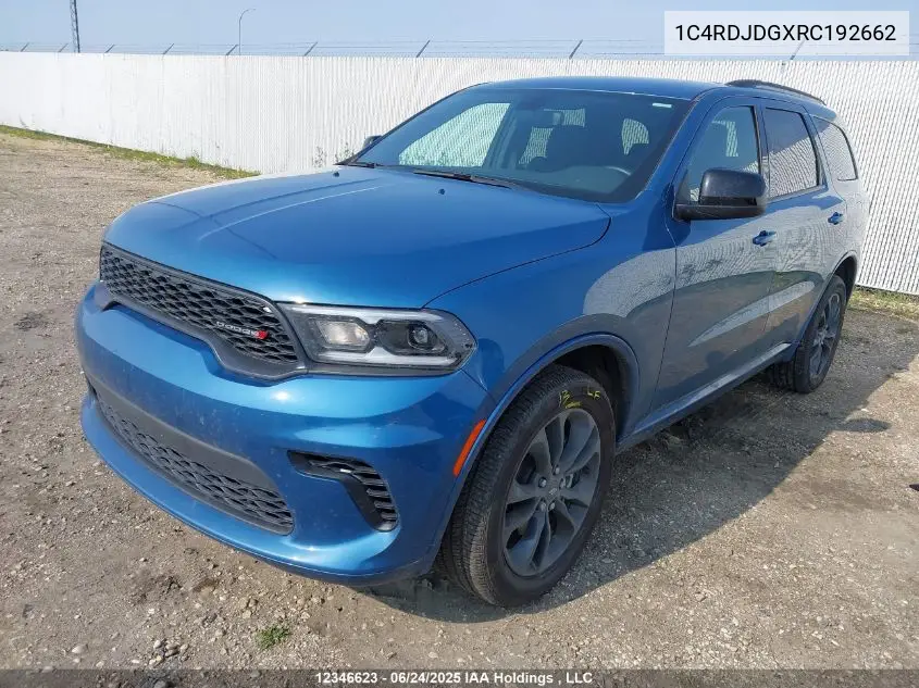 2024 Dodge Durango Gt VIN: 1C4RDJDGXRC192662 Lot: 12346623