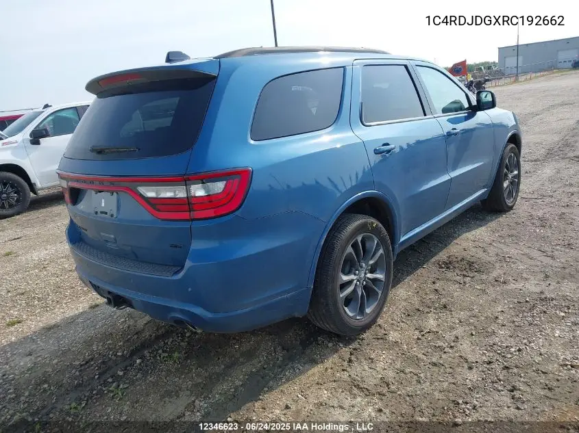 2024 Dodge Durango Gt VIN: 1C4RDJDGXRC192662 Lot: 12346623