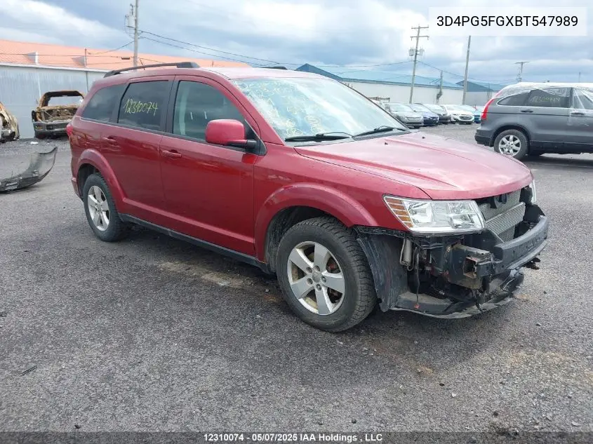 2011 Dodge Journey Sxt VIN: 3D4PG5FGXBT547989 Lot: 12310074