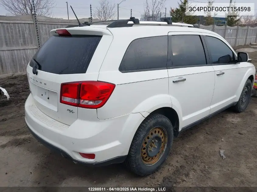 2012 Dodge Journey R/T VIN: 3C4PDDFG0CT154598 Lot: 12288511