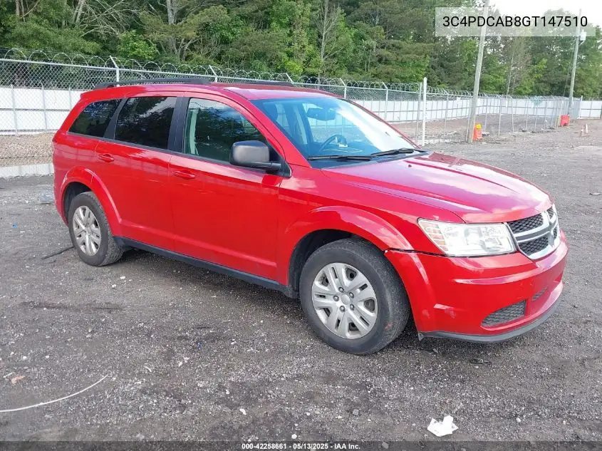 2016 Dodge Journey Se VIN: 3C4PDCAB8GT147510 Lot: 42258661