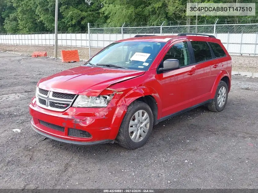2016 Dodge Journey Se VIN: 3C4PDCAB8GT147510 Lot: 42258661