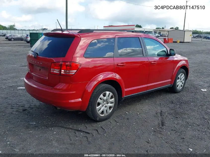 2016 Dodge Journey Se VIN: 3C4PDCAB8GT147510 Lot: 42258661