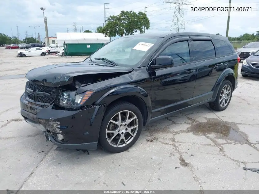 2016 Dodge Journey R/T VIN: 3C4PDDEG3GT140671 Lot: 42809010