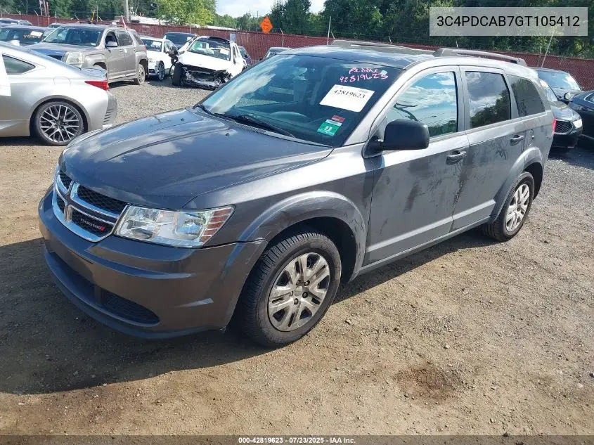 2016 Dodge Journey Se VIN: 3C4PDCAB7GT105412 Lot: 42819623
