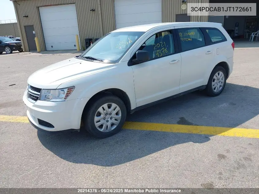 2018 Dodge Journey Se VIN: 3C4PDCAB1JT172661 Lot: 20214376