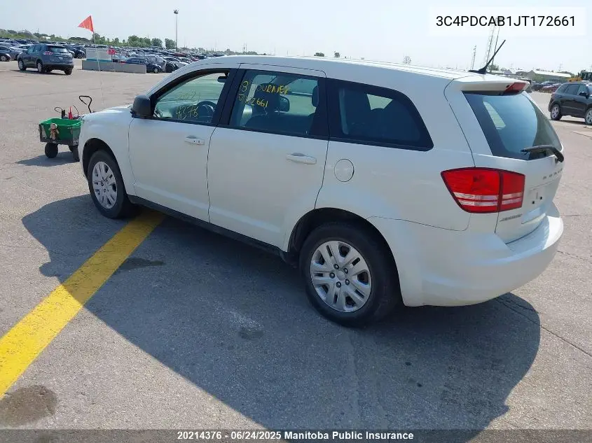 2018 Dodge Journey Se VIN: 3C4PDCAB1JT172661 Lot: 20214376