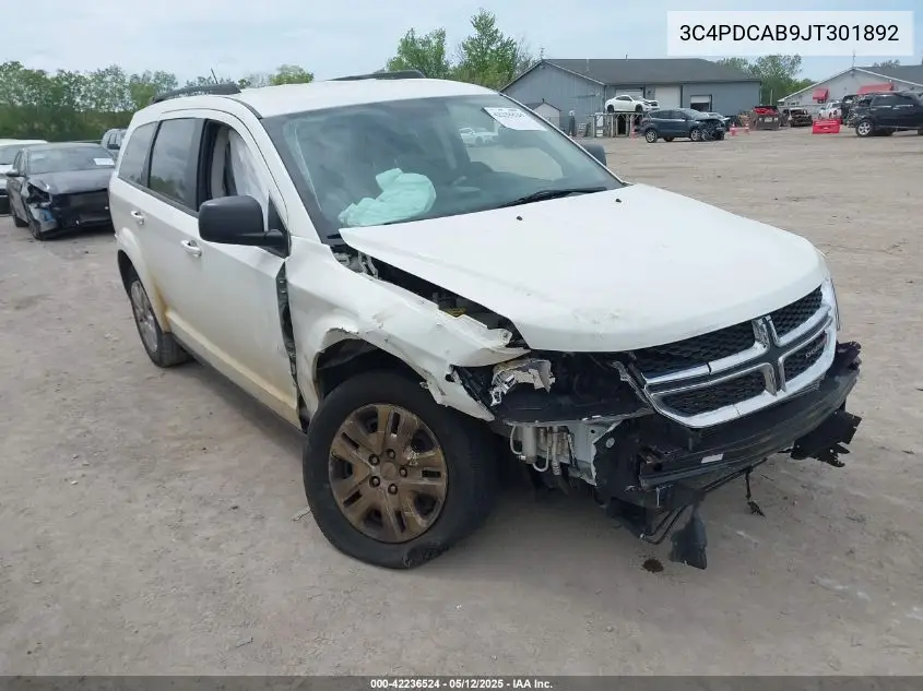 2018 Dodge Journey Se VIN: 3C4PDCAB9JT301892 Lot: 42236524