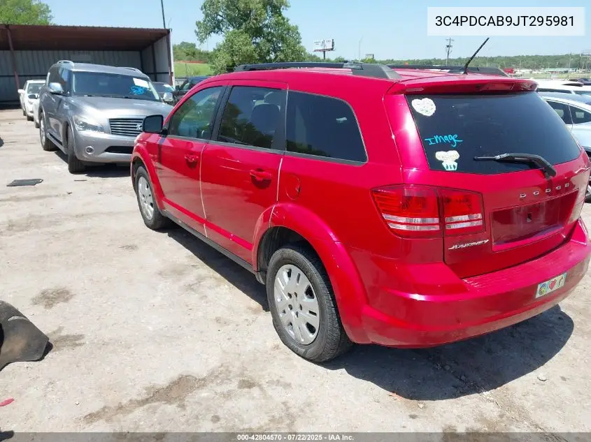 2018 Dodge Journey Se VIN: 3C4PDCAB9JT295981 Lot: 42804570
