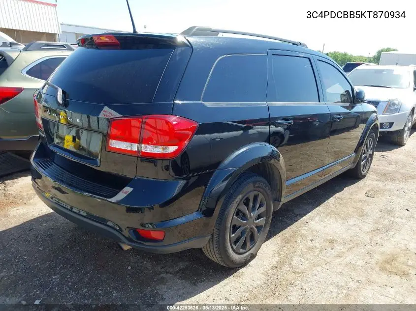 2019 Dodge Journey Se VIN: 3C4PDCBB5KT870934 Lot: 42253626