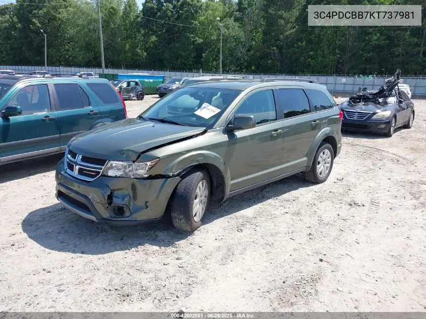 2019 Dodge Journey Se VIN: 3C4PDCBB7KT737981 Lot: 42602581