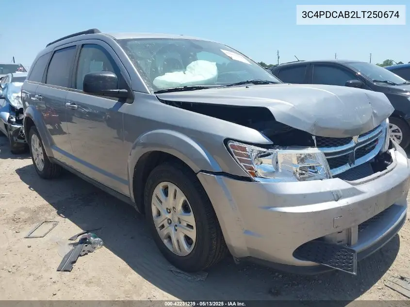 2020 Dodge Journey Se Value VIN: 3C4PDCAB2LT250674 Lot: 42231239