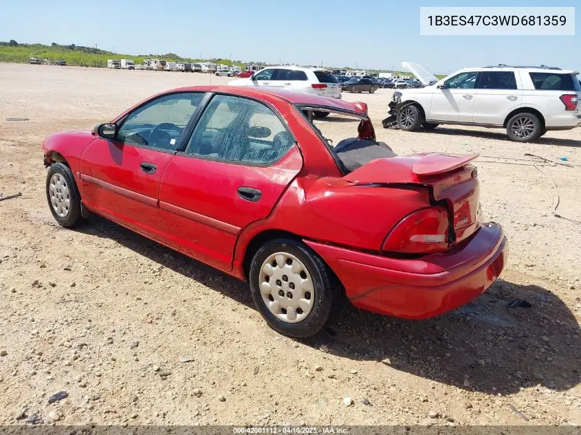 1998 Dodge Neon Competition/Highline VIN: 1B3ES47C3WD681359 Lot: 42001112
