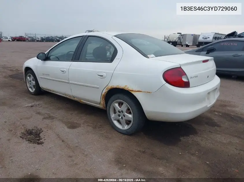 2000 Dodge Neon Highline VIN: 1B3ES46C3YD729060 Lot: 42520084