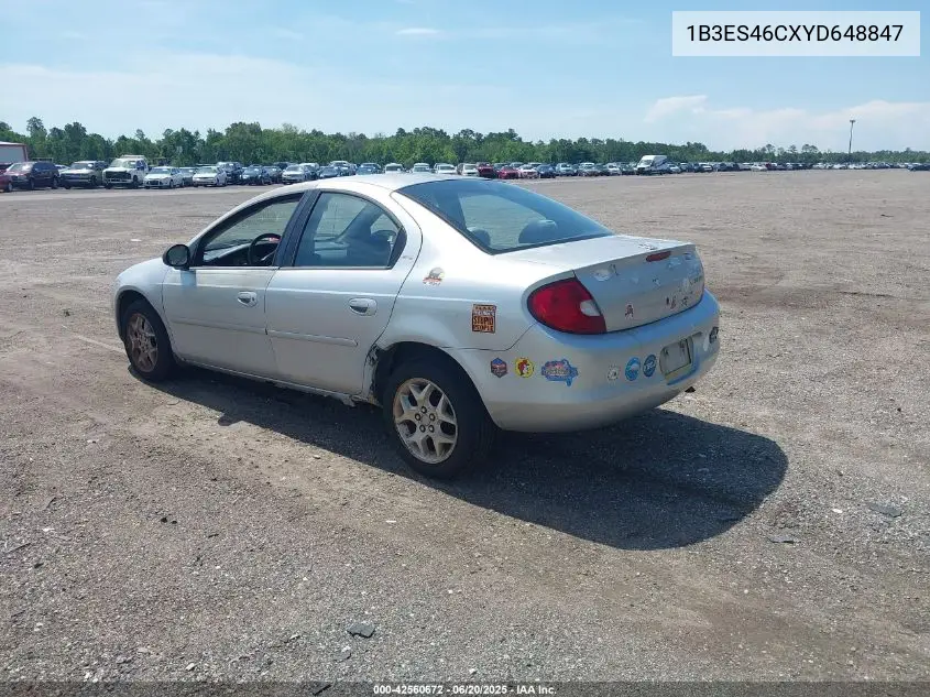 2000 Dodge Neon Highline VIN: 1B3ES46CXYD648847 Lot: 42560672