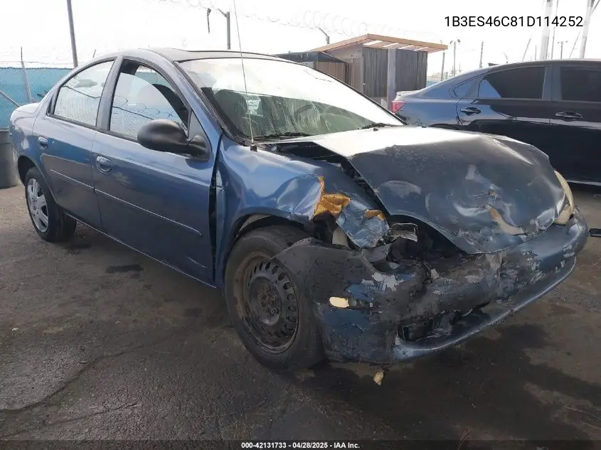 2001 Dodge Neon Se VIN: 1B3ES46C81D114252 Lot: 42131733