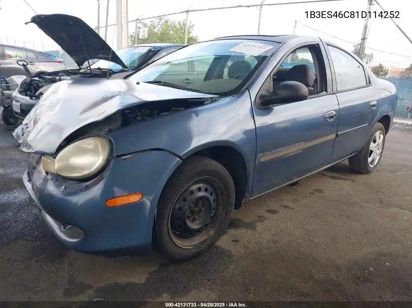 2001 Dodge Neon Se VIN: 1B3ES46C81D114252 Lot: 42131733