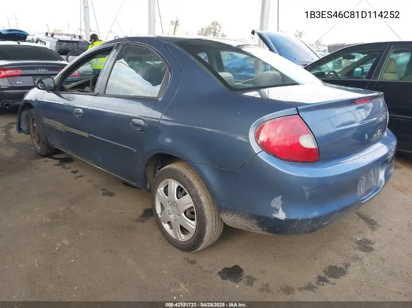 2001 Dodge Neon Se VIN: 1B3ES46C81D114252 Lot: 42131733