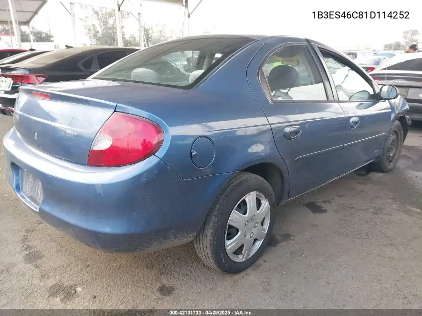 2001 Dodge Neon Se VIN: 1B3ES46C81D114252 Lot: 42131733
