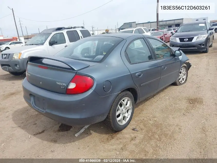 2002 Dodge Neon Sxt VIN: 1B3ES56C12D603261 Lot: 41566039