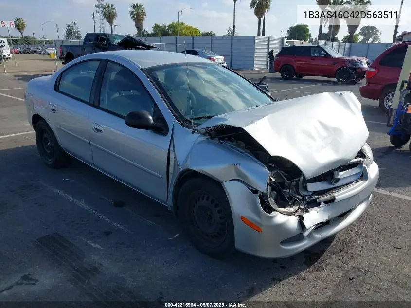2002 Dodge Neon Se VIN: 1B3AS46C42D563511 Lot: 42215964