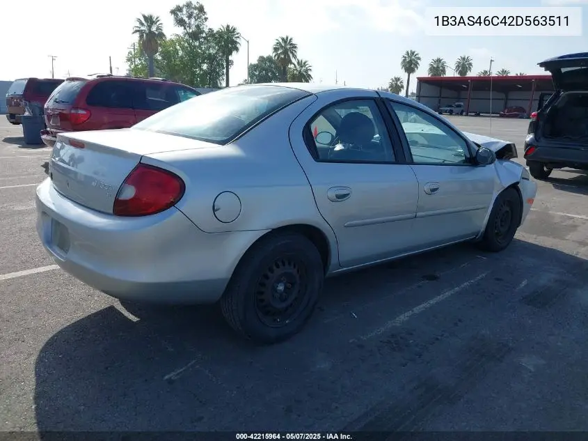 2002 Dodge Neon Se VIN: 1B3AS46C42D563511 Lot: 42215964