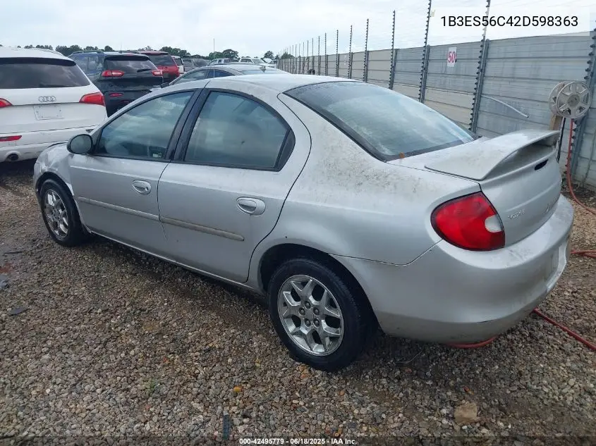 2002 Dodge Neon Sxt VIN: 1B3ES56C42D598363 Lot: 42495779