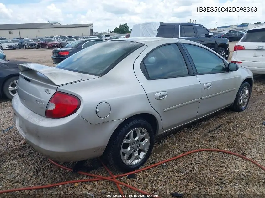 2002 Dodge Neon Sxt VIN: 1B3ES56C42D598363 Lot: 42495779