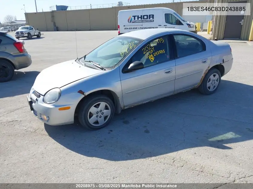 2003 Dodge Neon Sxt VIN: 1B3ES46C83D243885 Lot: 20208975