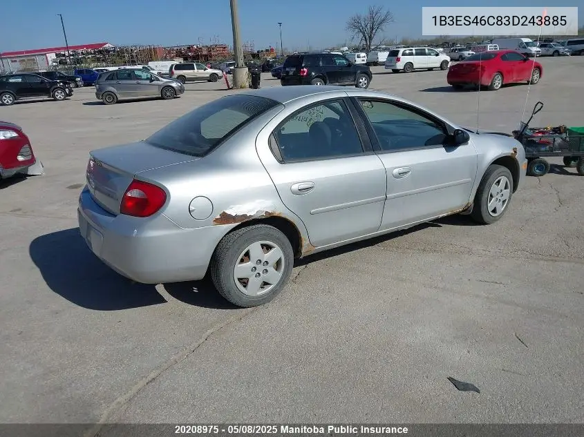 2003 Dodge Neon Sxt VIN: 1B3ES46C83D243885 Lot: 20208975