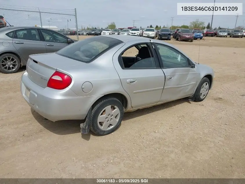 2003 Dodge Neon Sx 2.0 VIN: 1B3ES46C63D141209 Lot: 30061183