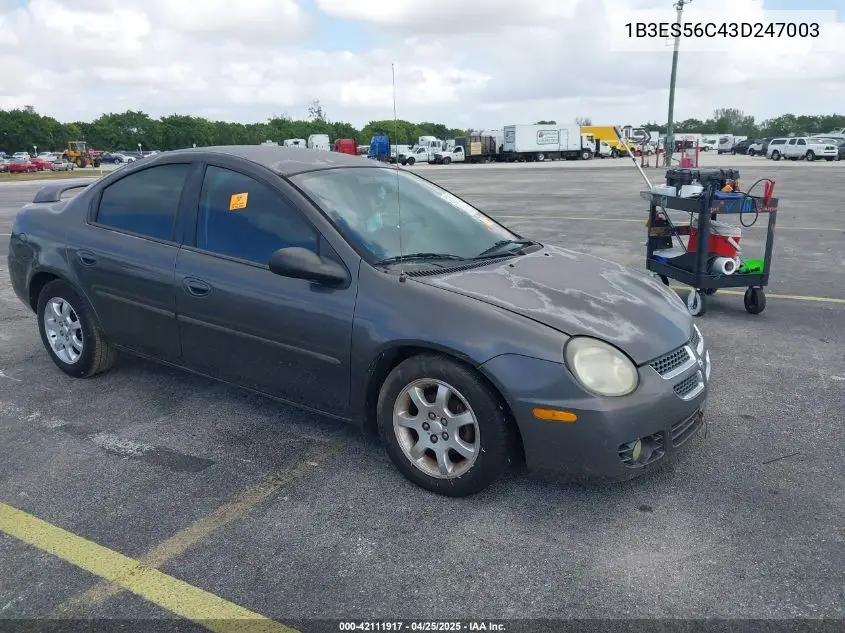 2003 Dodge Neon Sxt VIN: 1B3ES56C43D247003 Lot: 42111917