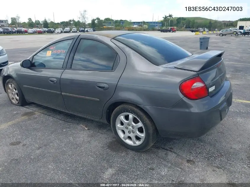 2003 Dodge Neon Sxt VIN: 1B3ES56C43D247003 Lot: 42111917