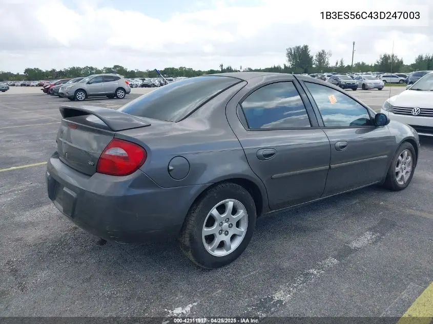 2003 Dodge Neon Sxt VIN: 1B3ES56C43D247003 Lot: 42111917