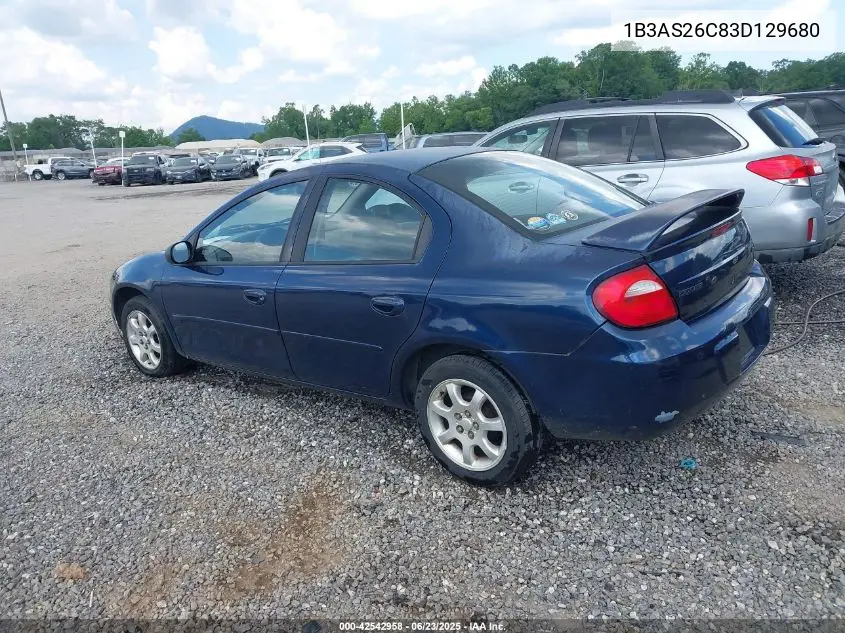 2003 Dodge Neon Se VIN: 1B3AS26C83D129680 Lot: 42542958