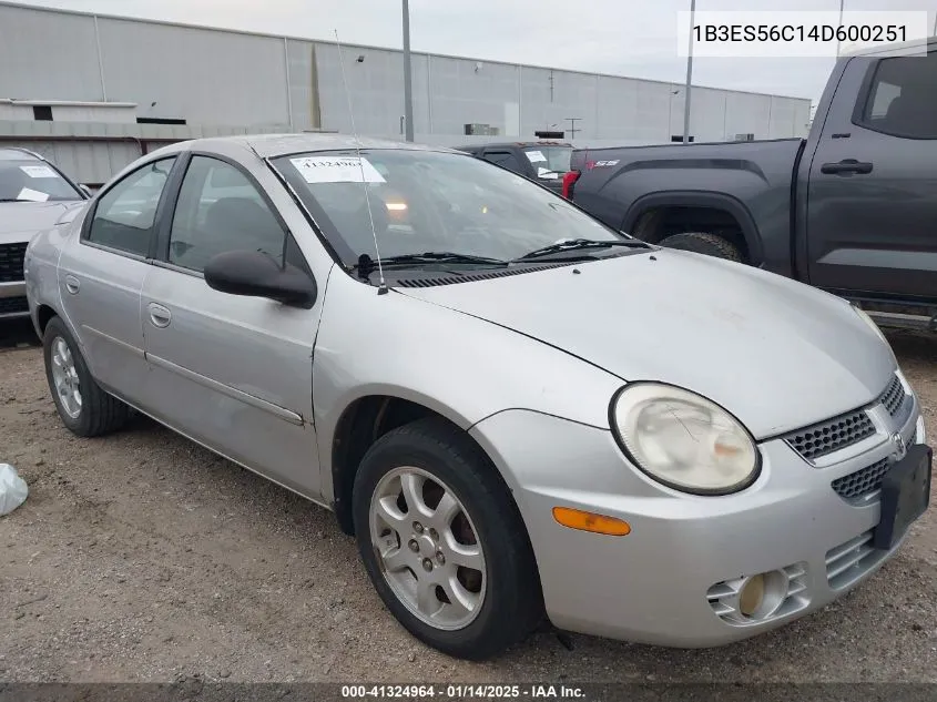 2004 Dodge Neon Sxt VIN: 1B3ES56C14D600251 Lot: 41324964