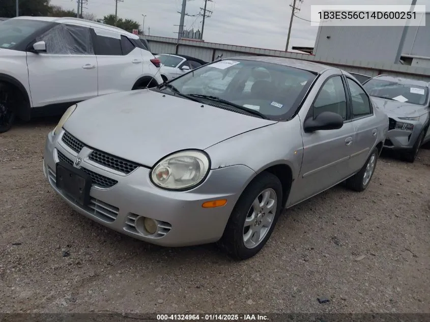 2004 Dodge Neon Sxt VIN: 1B3ES56C14D600251 Lot: 41324964