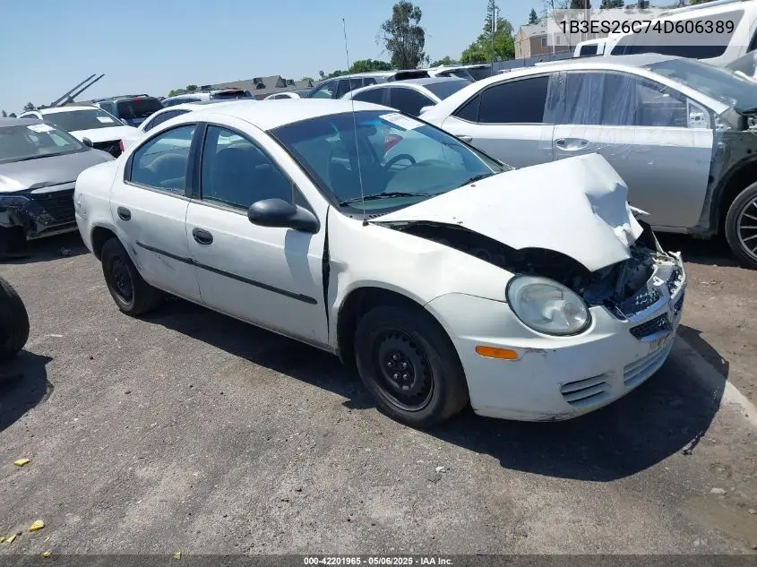 2004 Dodge Neon Se VIN: 1B3ES26C74D606389 Lot: 42201965