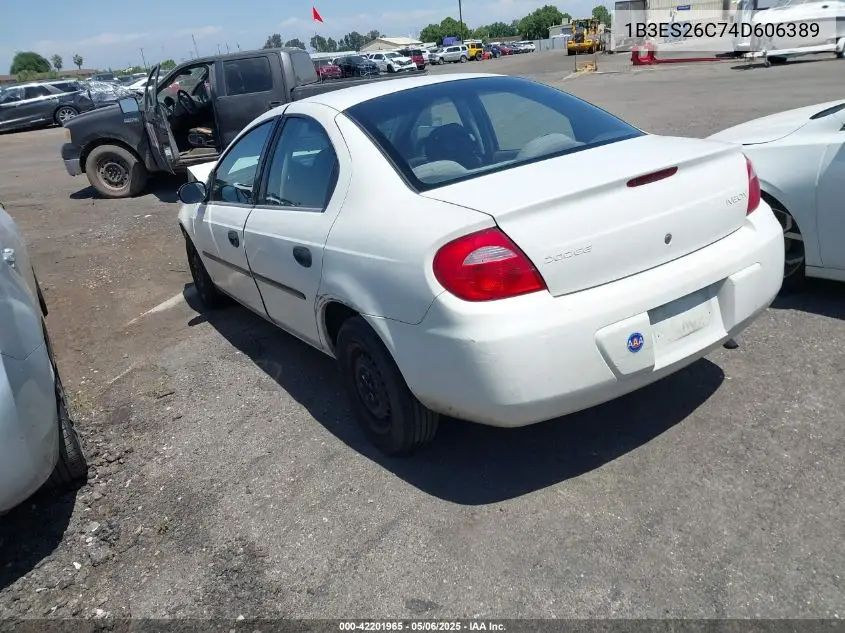 2004 Dodge Neon Se VIN: 1B3ES26C74D606389 Lot: 42201965