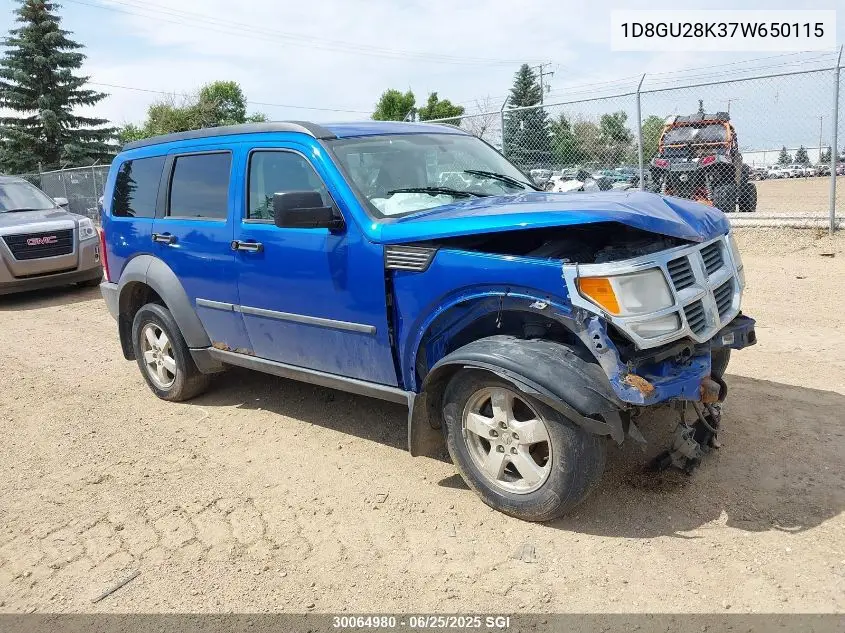 2007 Dodge Nitro Sxt VIN: 1D8GU28K37W650115 Lot: 30064980