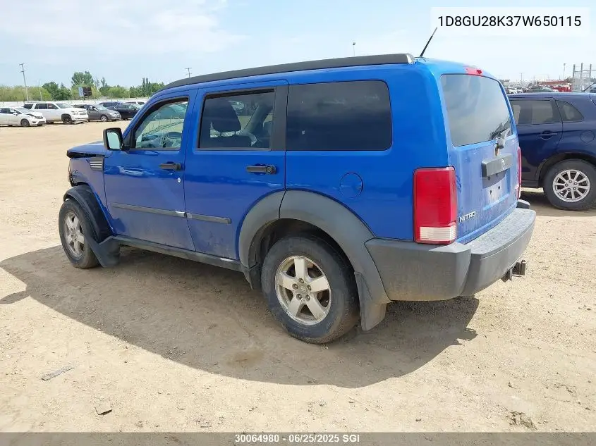2007 Dodge Nitro Sxt VIN: 1D8GU28K37W650115 Lot: 30064980