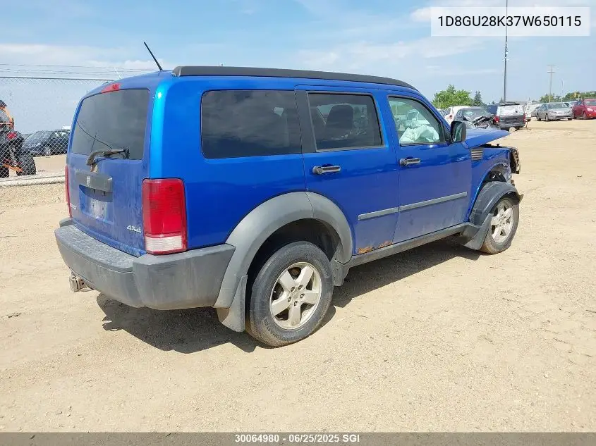 2007 Dodge Nitro Sxt VIN: 1D8GU28K37W650115 Lot: 30064980