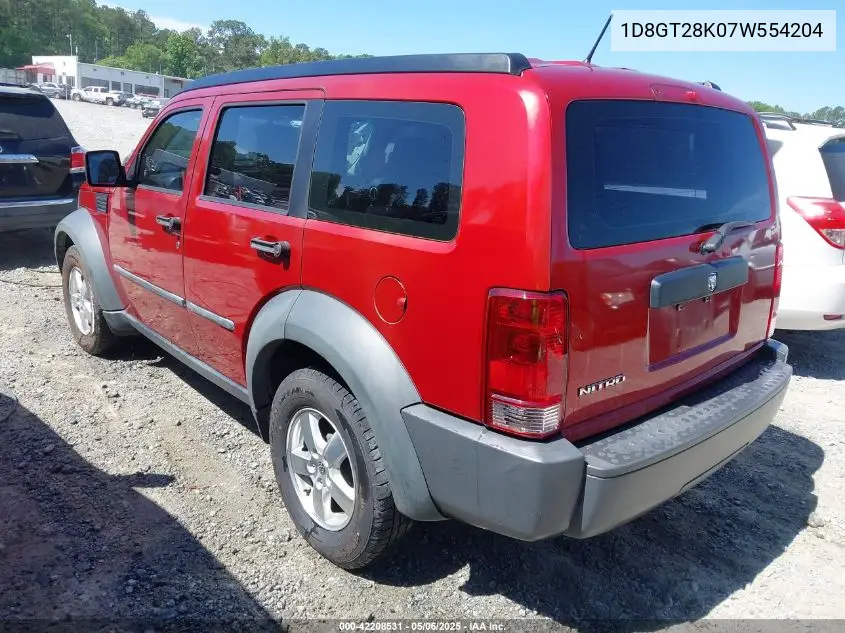 2007 Dodge Nitro Sxt VIN: 1D8GT28K07W554204 Lot: 42208531