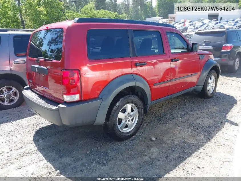 2007 Dodge Nitro Sxt VIN: 1D8GT28K07W554204 Lot: 42208531