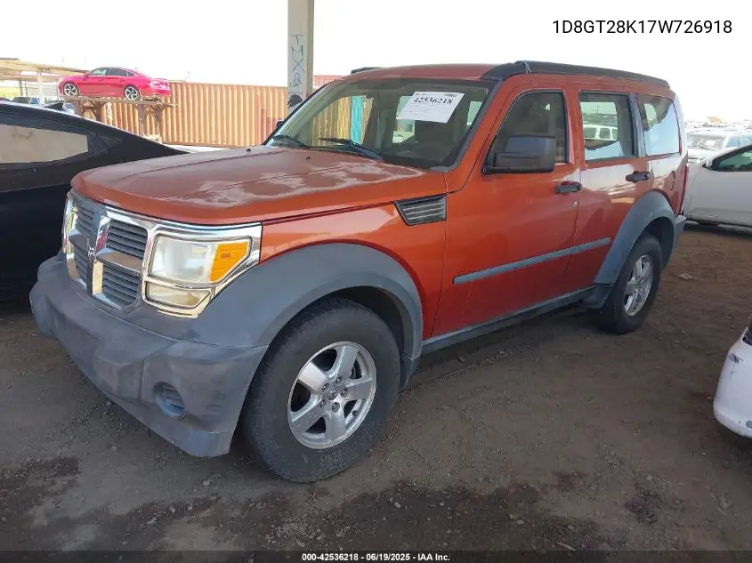 2007 Dodge Nitro Sxt VIN: 1D8GT28K17W726918 Lot: 42536218