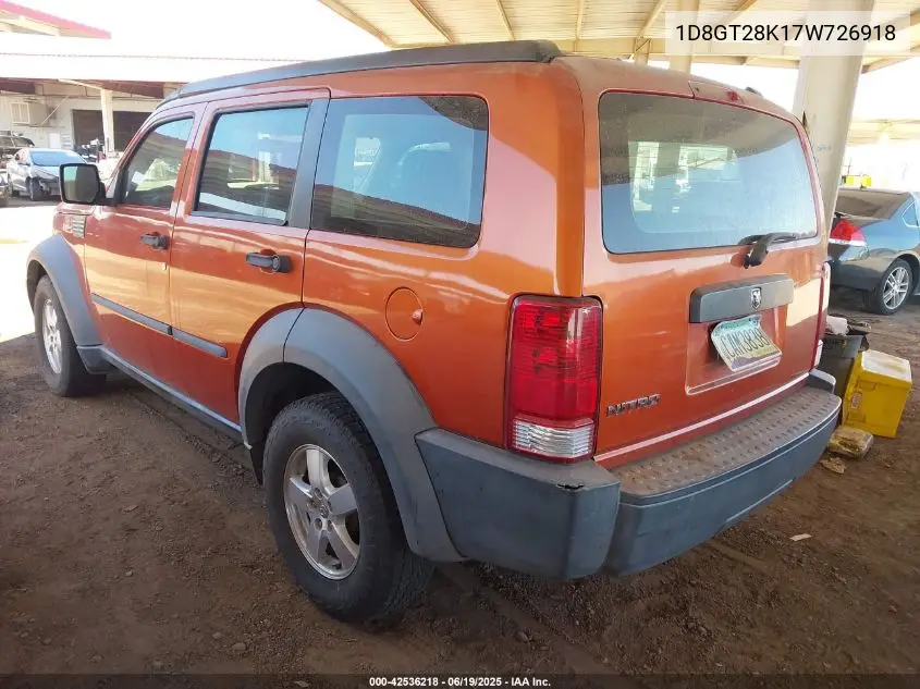 2007 Dodge Nitro Sxt VIN: 1D8GT28K17W726918 Lot: 42536218