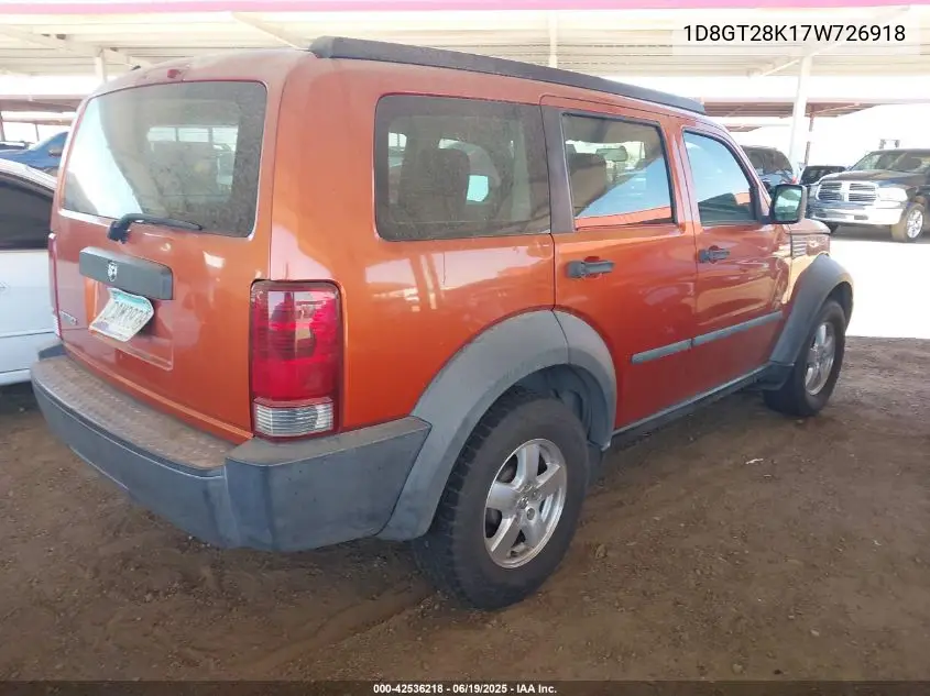 2007 Dodge Nitro Sxt VIN: 1D8GT28K17W726918 Lot: 42536218
