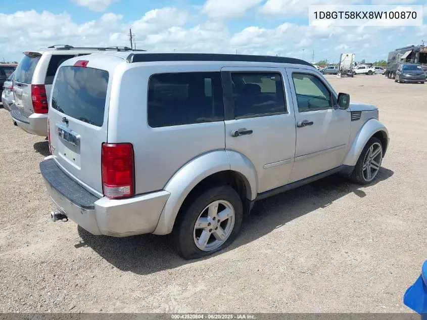 2008 Dodge Nitro Slt/Rt VIN: 1D8GT58KX8W100870 Lot: 42520804