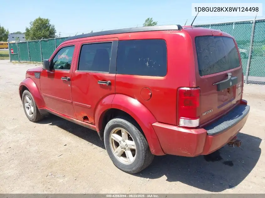 2008 Dodge Nitro Sxt VIN: 1D8GU28KX8W124498 Lot: 42563094